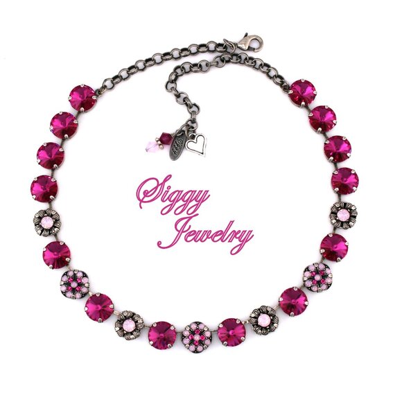 Magenta Glow Statement Necklace Made with Genuine Austrian Rivoli Crystals - Picture 1 of 5